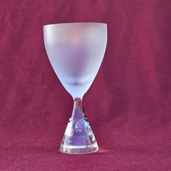 Vintage MURANO Frosted & Clear Wine Glass Hourglass Design w TEARDROP BUBBLE #2