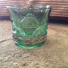 Cup Glass Emerald Green Gold EAPG Souvenir Dowagiac Michigan Vintage