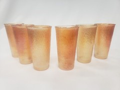 Vintage Peach Luster Carnival Glass Tumblers Set Of 6 Jeannette MCM