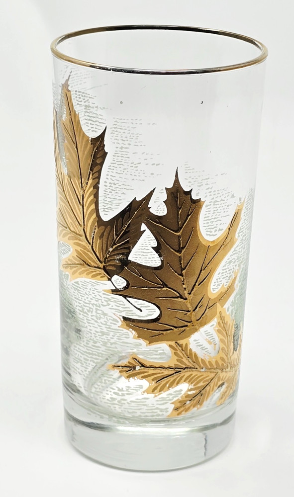 VTG MCM Libbey Highball Glasse 22k Gold Gilded Oak Leaf Barware Single 5 1/2″ H