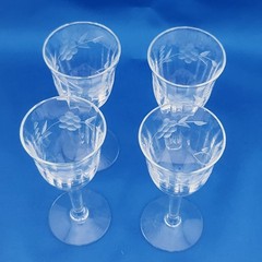 Set Of 4 Vintage Optic Etched Floral Crystal Cordial Shot Glasses 4-1/8″