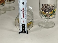 HAND PAINTED HUNTING WILDLIFE LIQUOR GLASSES SET OF 6 With Stand Deer Rabbit Fox