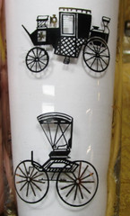 4 weighted base glass tumblers w/antique black automobiles -5.5″ high 12oz. cap.