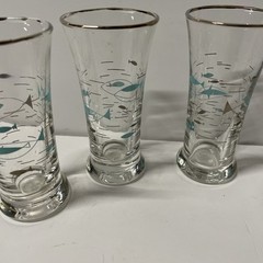 (8)Vintage Libbey Mid Century Modern MCM 4.5″ Aqua Atomic Fish Tumbler Glass