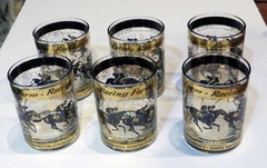 SET OF 6 VINTAGE «RACING FORM» HORSE RACING TUMBLERS – TRACK NAMES 4″