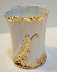 Vintage Porcelain White Cup w/Gold Paint Pale Blue Interior at Rim 3.75″x 2.75″