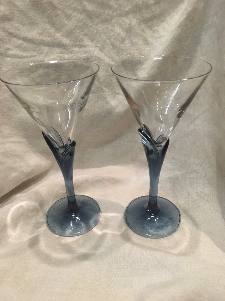 (2) House of COURVOISIER Cognac Tulip Stem Glasses Martini Beautiful