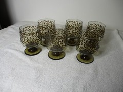 Vintage Libbey Prado Set of 6 Tawny Brown Raised Scroll 4 1/4 inch Goblet