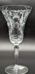 VTG Pair of Hand Cut & Mouth Blown Water/Wine Goblets Plant & Dot Cut Design EUC