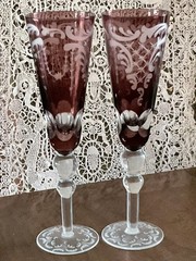 Vintage Towle Amethyst Fluted 10″ tall Champagne – Cut & Frosted – 2 Ball Stem