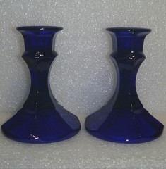 2 Vintage Cobalt Glass Taper Candle Holders 4″ Excellent Condition