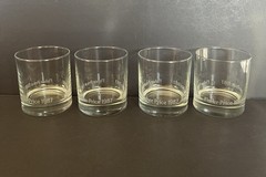 VTG Fisher-Price Toy Co Clear Etched Glass Drink Glasses 4 Pc Whiskey Glass 1987
