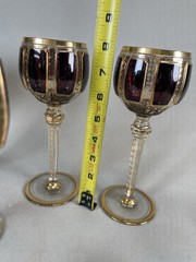 11 Amethyst Cabochon Bohemian Gilt Wine Glasses