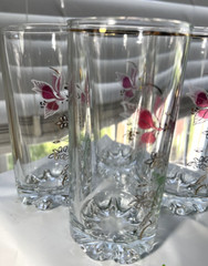 Vintage Cerve Pink Iris Glasses Set 4 Made in Italy SEE ALL PICTURES DETAILS mb