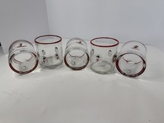 Hand Blown Glass Snowman Tumblers Red Rim Rocks Glasses Art Glass Set of 6