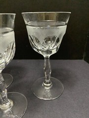 5 Tiffin 6.5″ Wine Glasses Cross Hatch Band Vintage Clear Prism Stem 6 Panel