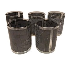 Georges Briard Double Old Fashion Glasses Art Deco Gray Geometric Design MCM (5)