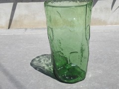 Vintage Mid Century Tex Decatur Glass Thumbprint Tumbler Green