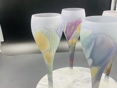 Rueven Nouveau Art Water Goblet Pastel Swirl Satin Frosted Foot Hand Painted