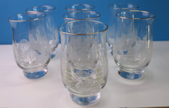 Libbey Arby’s Christmas White Frosty Pine Tree 7 Flat Glass Tumblers Gold Trim