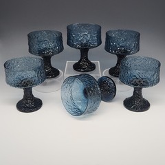 Set of 6 Vtg LENOX Impromptu Smoky Blue Crystal Glasses Sherbet Shrimp Cocktail