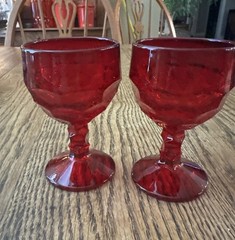 2- Vintage Viking Glass Georgian Ruby Red 4.25” Drinking Glass Goblets