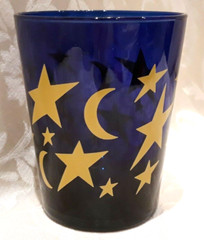 Vintage Culver Cobalt Blue Drinking Glass Tumbler with Gold Stars Crescent Moon