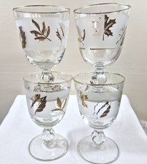 Vintage Frosted White Gold Brown Autumn Leaf Wine Glasses Set of 4 READ