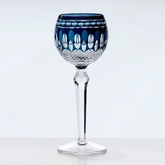 Luxury Colored Cut-to-Clear Crystal Stem Hock Wine Glass Goblet Dark Blue 7.5oz
