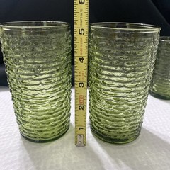 Vintage Anchor (6) Hocking Soreno Avocado Green Glasses – 2 Water 3 Cups 1 Juice
