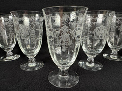 Vintage Fostoria Navarre Meadow Rose Footed Tumblers 5 7/8″ Set of 5