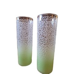 Pair Of West Virginia Glass Co Glasses Gradient Green/white Crackle Gold Rim
