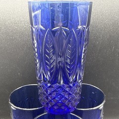 (4) Arcoroc Royal Sapphire Cobalt Blue Beverage Glasses Palm Leaf France 14oz