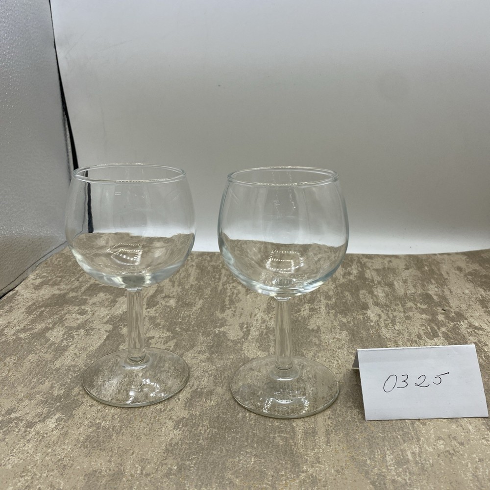 Stemmed Wine Glasses, Clear Glass, 5.5” Tall-Set Of 2