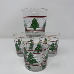 Set/4 Waechtersbach Christmas Tree Double Old Fashioned 4″ Glasses 8 oz. Vintage