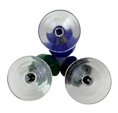 3 MURANO Hand Crafted Tall Long Ribbed Stemmed Wine Glasses Purple Blue Green