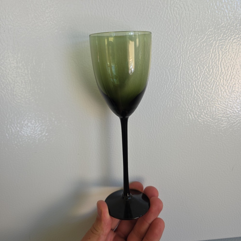 Mid Century Modern Colorful Black Stem Cordial Wine Glass 7 3/8”