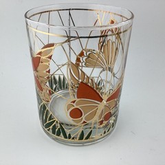 Culver Ltd 22k Butterfly Stained Glass Lowball & Highball Glasses Set of 4