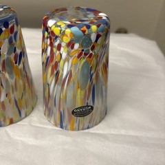 Murano Multicolore Indented Drinking Glasses Made In Italy Handmade Set of 2