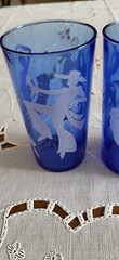 Vintage Hazel Atlas Cobalt Tumblers Glasses Spanish Flamenco Dancers Set 5 MCM