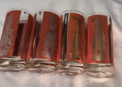 Vintage 1960s MCM Culver MANDALAY Red Siam Thai Goddess Glasses Set of 4
