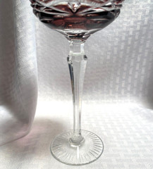 BOHEMIAN STYLE WINE GLASS 7 5/8″ AMETHYST PURPLE CUT TO CLEAR CRYSTAL BOHEMIA