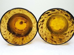 Vtg? Pair Hand Blown Glasses Splatter Swirled Tumblers Tortoise Shell Brown MCM?