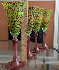 Abigails Czech Republic Handblown Green Confetti Splatter Water Goblet 4 Tutti