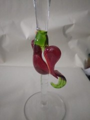 Handblown Art Glass Parrot Goblet 2pc Figural 3D Bird Bar Ware Martini Wine