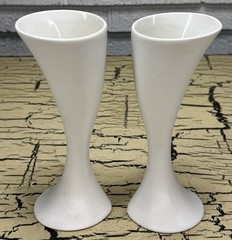 2 VTG Peter Saenger White Porcelain Art Pottery Goblets Vase Signed Set MCM Rare