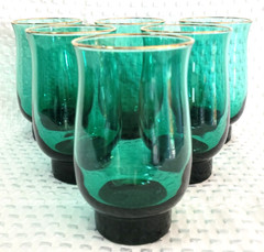 (6) Libbey Green Flat Heavy Weighted Bottom Glass Tumblers 5.5″ Gold Rim 1900s