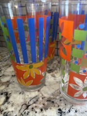 Vintage KIG Set of 4 Multicolor Glasses Yellow Green Orange & Blue Indonesia