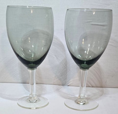 Set of 2- Fostoria Debutante, Claret/Wine Goblets, 4oz, Gray Mist, Clear Stem