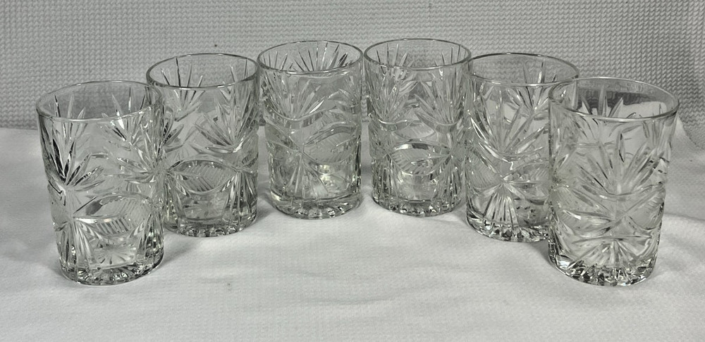 Set of 6 Cut Glass Double Old Fashioned Rocks Tumblers 4″ Starburst
